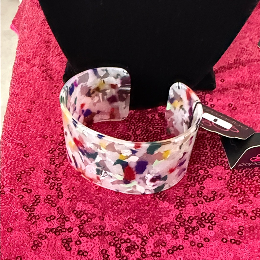 Paparazzi Clear Confetti Acrylic Open Cuff Bracelet with Multicolor Flakes